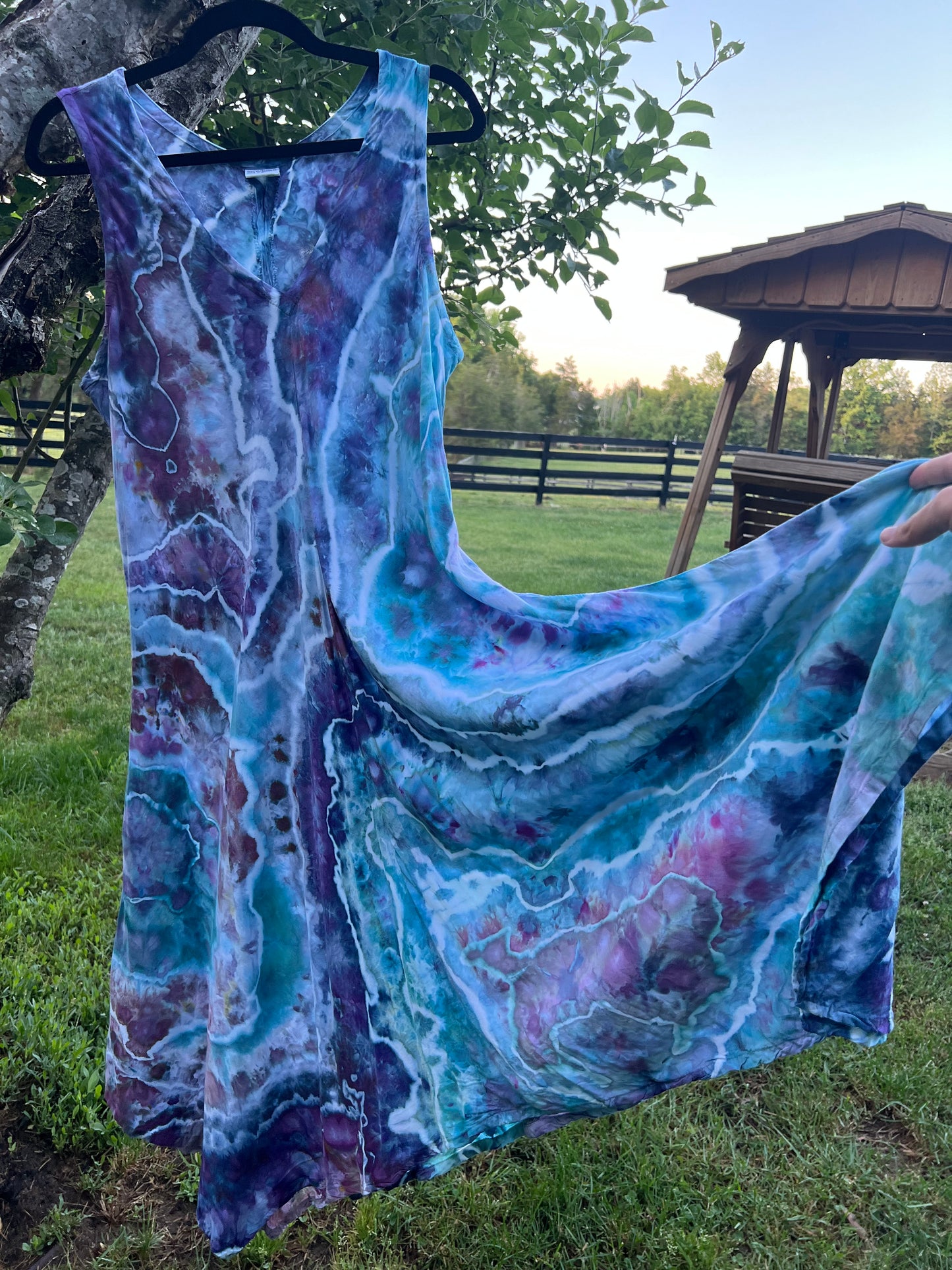 Large-Indigo Nebula Ice Dyed Flowy Dress