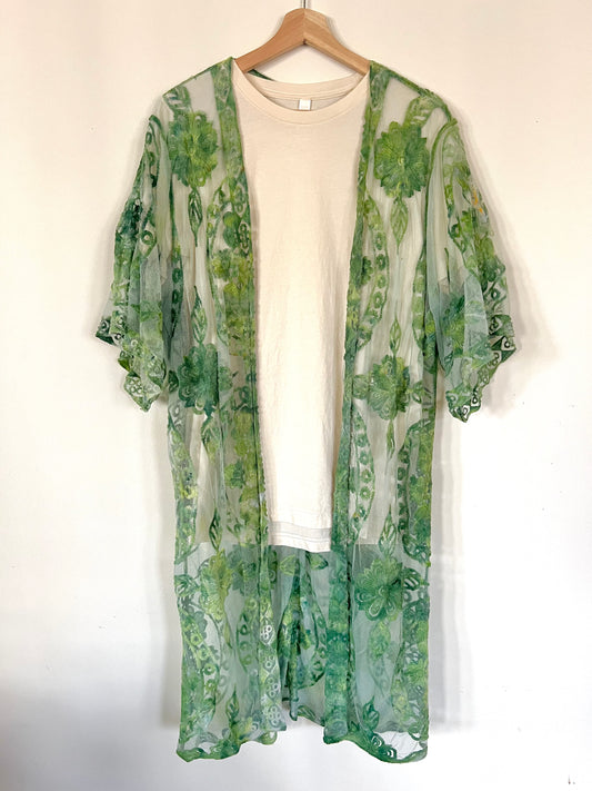 L-XL Green in the Forrest Lace Duster
