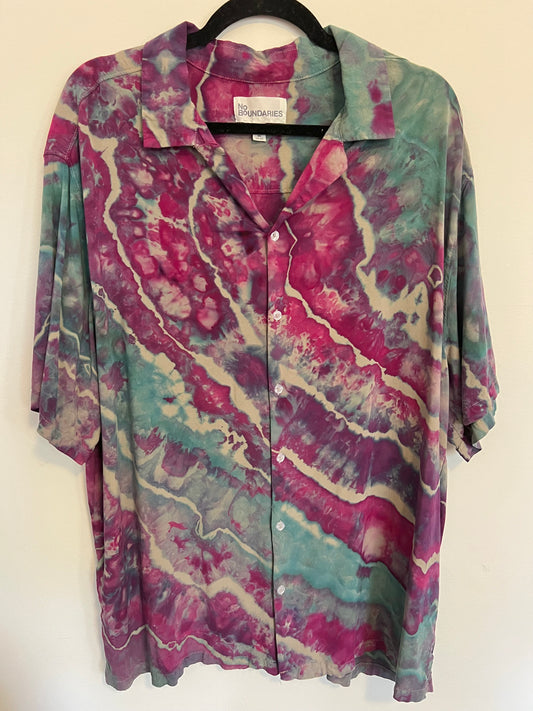 2X-Muted Amethyst Waves Ice Dyed Button Down