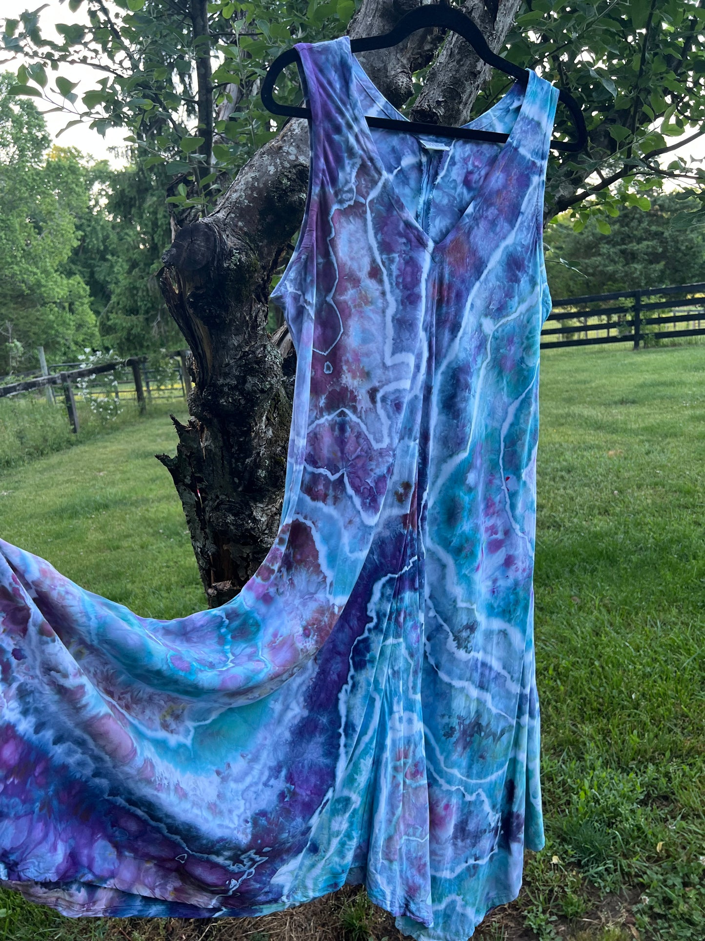 Large-Indigo Nebula Ice Dyed Flowy Dress