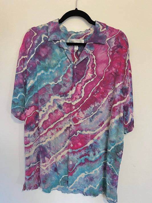 XL-Amethyst Waves Ice Dyed Button Down