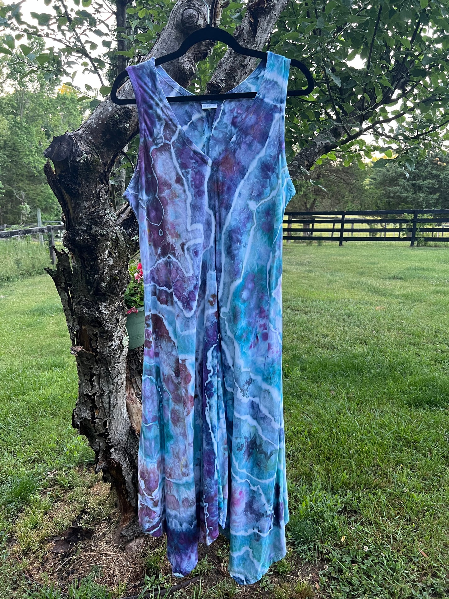 Large-Indigo Nebula Ice Dyed Flowy Dress