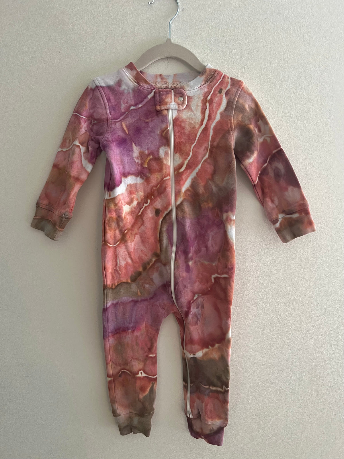 12-18 Month Coral Pink Ice Dyed Footless Romper
